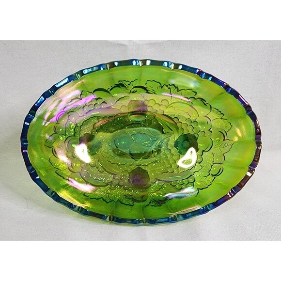 Indiana Glass Green Carnival Glass Serving Bowl – Iridescent – 1960s–1970s – 12¼ - Picture 7 of 10